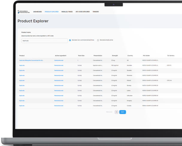 Product explorer screen