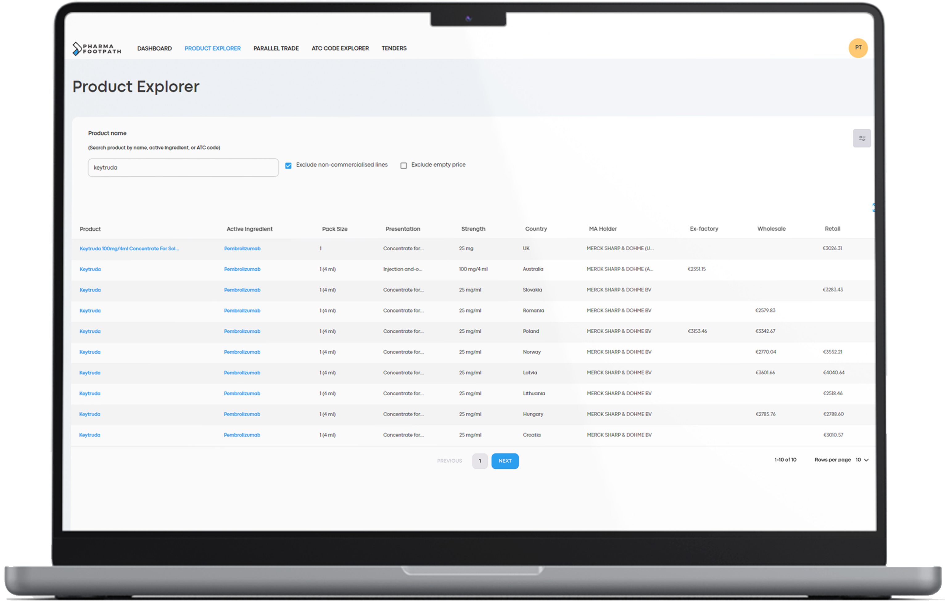 Product explorer screen